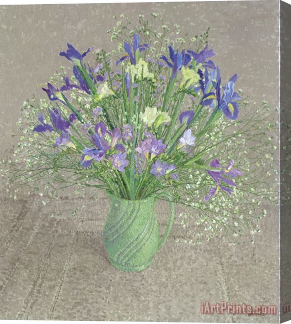 Maurice Sheppard Still Life With Blue And White Freesias Iris And Michaelmas Daisies Stretched Canvas Painting / Canvas Art