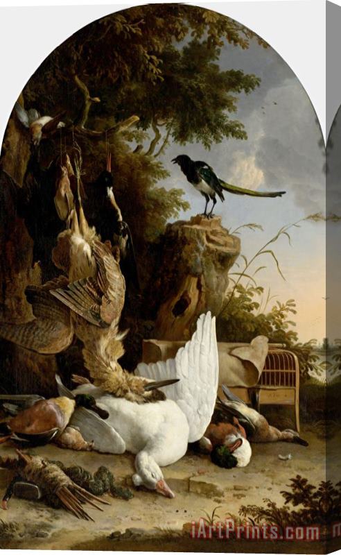Melchior de Hondecoeter A Hunter's Bag Near a Tree Stump with a Magpie, Known As 'the Contemplative Magpie' Stretched Canvas Print / Canvas Art