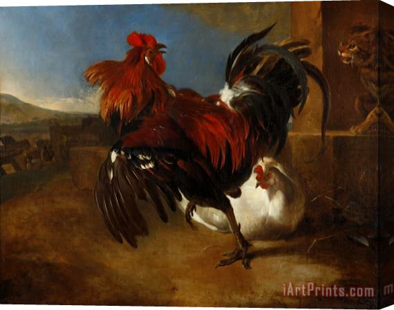 Melchior de Hondecoeter Poultry Yard with Angered Cock Stretched Canvas Print / Canvas Art