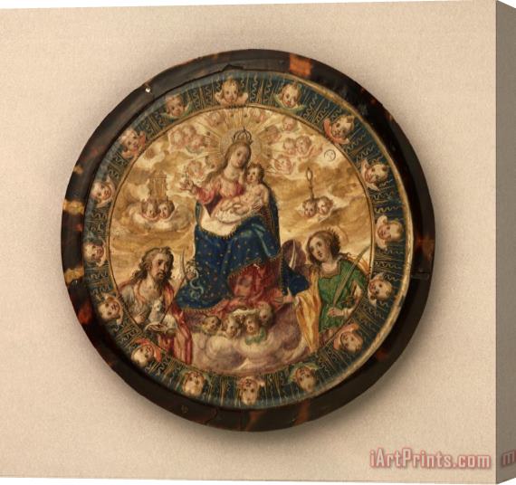 Mexican Attributed to Andres Lagarto Nun's Shield Showing The Virgin And Child with Saints John The Baptist And Catherine of Alexandria Stretched Canvas Painting / Canvas Art