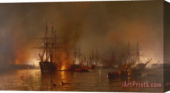 MFH De Haas Farragut's Fleet Passing the Forts Below New Orleans Stretched Canvas Print / Canvas Art
