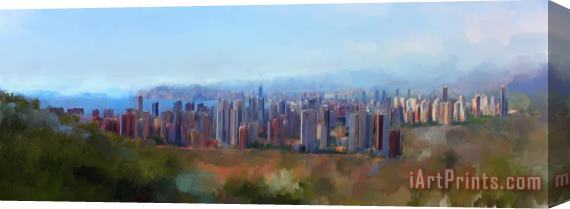 Michael Greenaway Benidorm Skyline Stretched Canvas Painting / Canvas Art