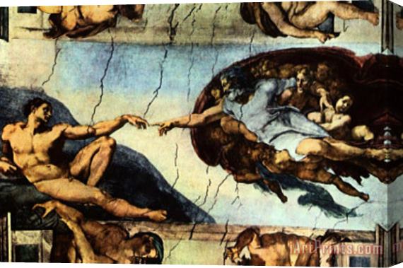 Michelangelo Buonarroti Ceiling Fresco of Creation in The Sistine Chapel Main Scene Poster Stretched Canvas Print / Canvas Art