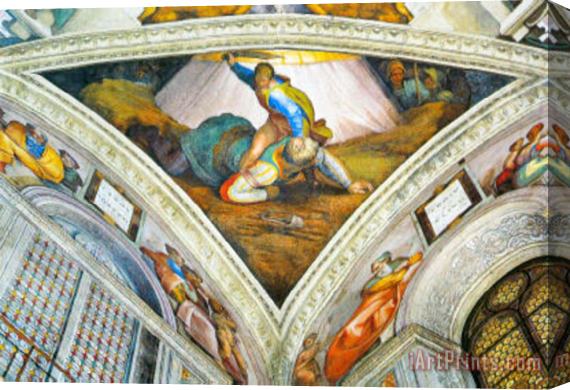 Michelangelo Buonarroti Ceiling Fresco of Creation in The Sistine Chapel Scene in Bezel David an Stretched Canvas Painting / Canvas Art
