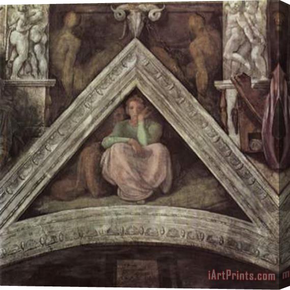 Michelangelo Buonarroti Ceiling Fresco of Creation in The Sistine Chapel Scene in Bezel Jesse Stretched Canvas Print / Canvas Art
