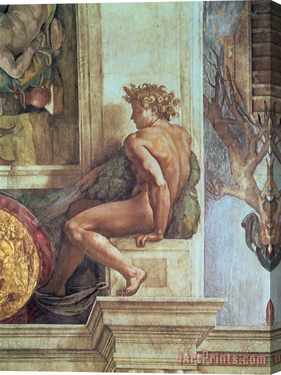 Michelangelo Buonarroti Ignudo From The Sistine Ceiling Pre Restoration Stretched Canvas Print / Canvas Art