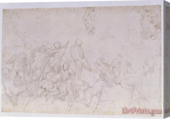 Michelangelo Buonarroti Preparatory Sketch for The Battle of The Cascina And Two Additional Sketches Stretched Canvas Painting / Canvas Art