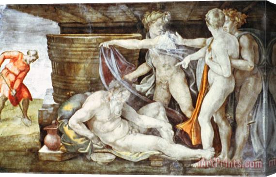 Michelangelo Buonarroti Sistine Chapel Ceiling Drunkenness of Noah Stretched Canvas Print / Canvas Art