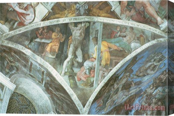 Michelangelo Buonarroti Sistine Chapel Ceiling Haman Spandrel Pre Restoration Stretched Canvas Painting / Canvas Art