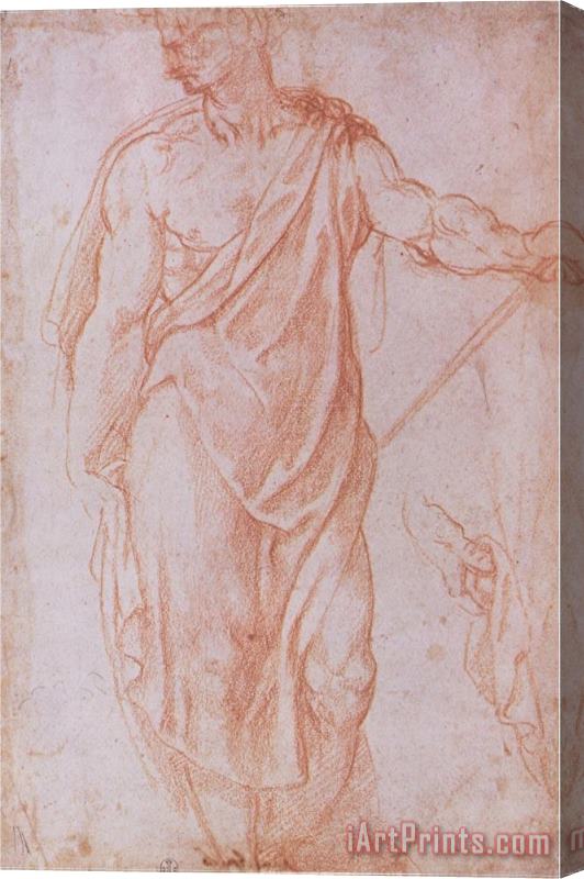 Michelangelo Buonarroti Sketch of a Man Holding a Staff And a Study of a Hand Stretched Canvas Print / Canvas Art