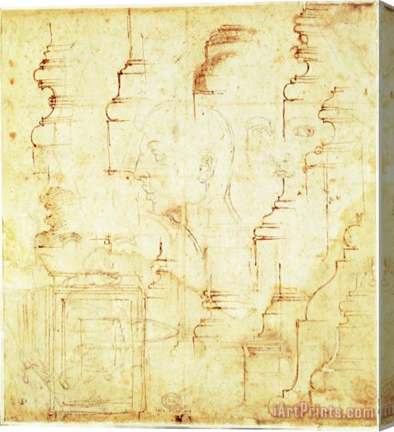 Michelangelo Buonarroti Sketches of a Column And Faces Stretched Canvas Print / Canvas Art