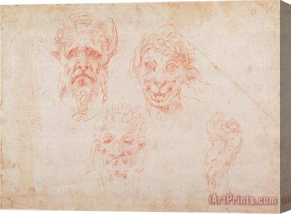 Michelangelo Buonarroti Sketches of Satyrs Faces Stretched Canvas Print / Canvas Art