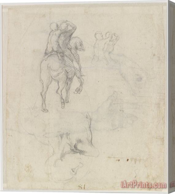 Michelangelo Buonarroti Studies of a Horse with Two Nude Riders And a Male Torso Stretched Canvas Painting / Canvas Art
