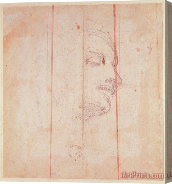 Michelangelo Buonarroti Study for The Head of The Libyan Sibyl Black Chalk on Paper Verso Stretched Canvas Painting / Canvas Art