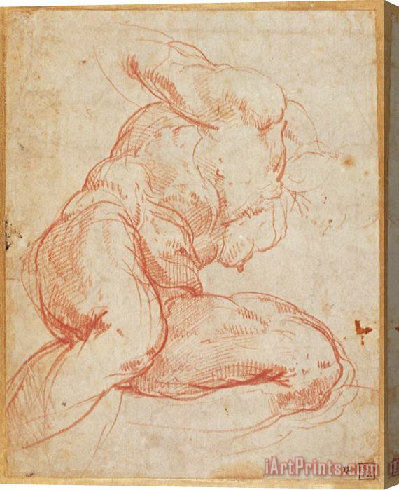 Michelangelo Buonarroti Study of a Nude Red Chalk on Paper Stretched Canvas Print / Canvas Art