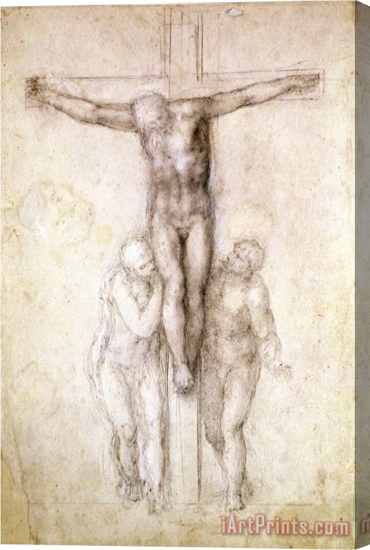 Michelangelo Buonarroti Study of Christ on The Cross Between The Virgin And St John The Evangelist Stretched Canvas Painting / Canvas Art