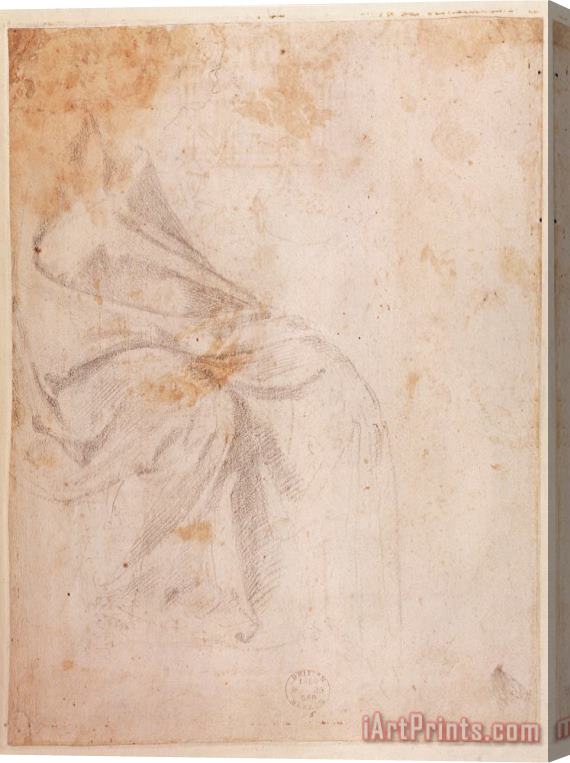 Michelangelo Buonarroti Study of Drapery Black Chalk on Paper C 1516 Verso for Recto See 191775 Stretched Canvas Painting / Canvas Art