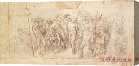 Michelangelo Buonarroti Study of Figures for a Narrative Scene Charcoal on Paper Recto Stretched Canvas Painting / Canvas Art