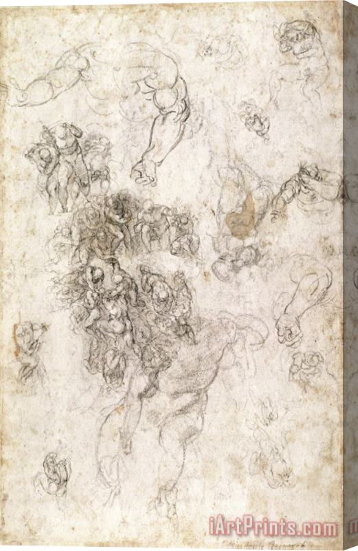 Michelangelo Buonarroti Study of Figures for The Last Judgement with Artist's Signature 1536 41 Stretched Canvas Print / Canvas Art