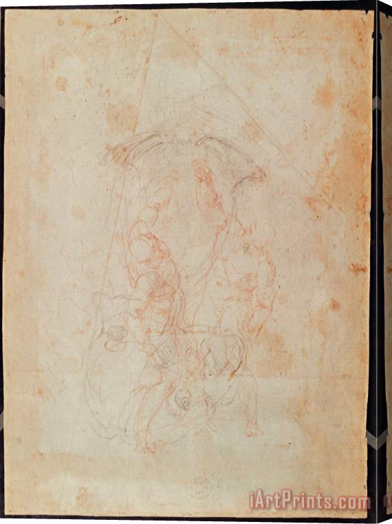 Michelangelo Buonarroti Study of Two Male Figures Red Chalk on Paper Verso Stretched Canvas Print / Canvas Art