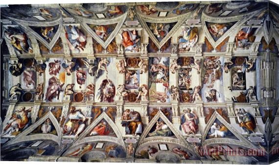 Michelangelo Buonarroti The Sistine Chapel Ceiling Frescos After Restoration Stretched Canvas Painting / Canvas Art