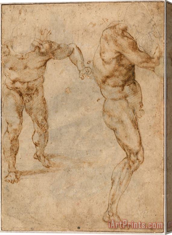 Michelangelo Buonarroti Two Nude Studies of a Man Storming Forward And Another Turning to The Right Stretched Canvas Print / Canvas Art