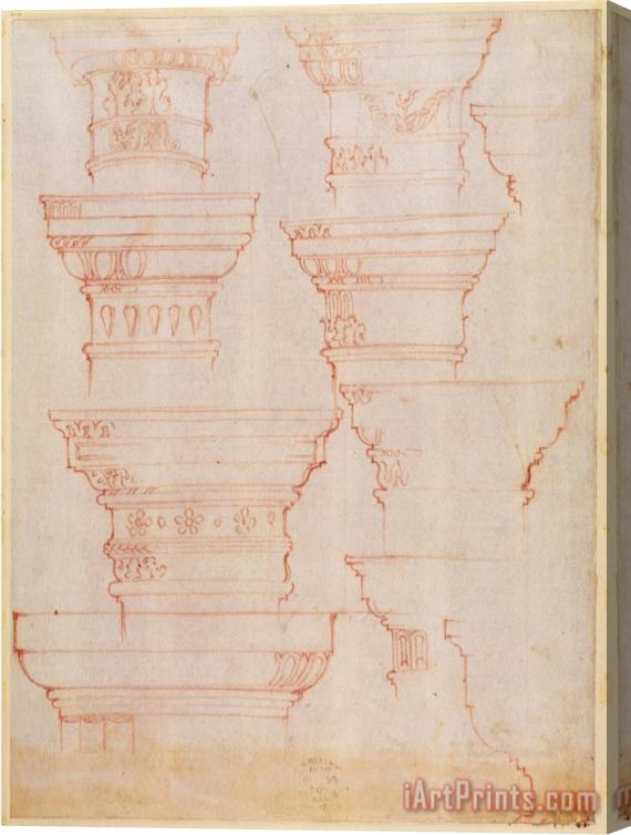 Michelangelo Buonarroti W 18v Study of Column Capitals Stretched Canvas Print / Canvas Art