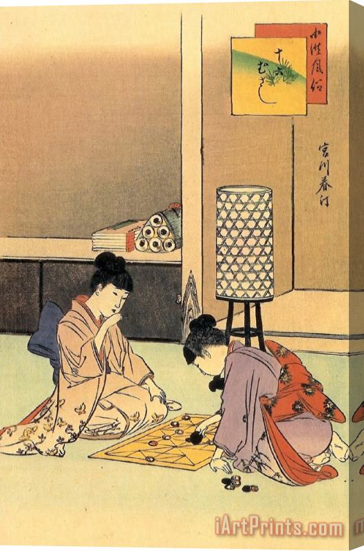 Miyamoto Musashi Girls Playing A Game Japanese Print Stretched Canvas Painting / Canvas Art