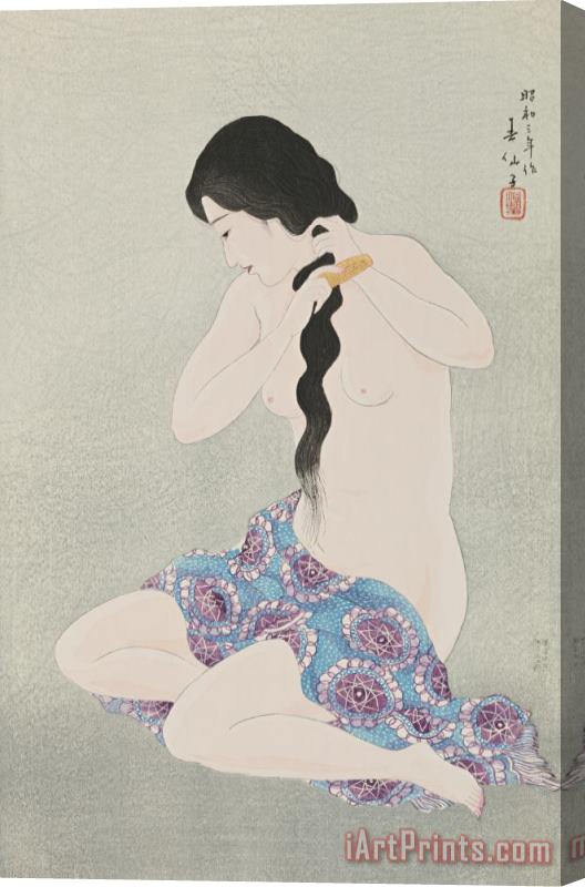 Natori Shunsen Combing The Hair (kami Suki) Stretched Canvas Painting / Canvas Art