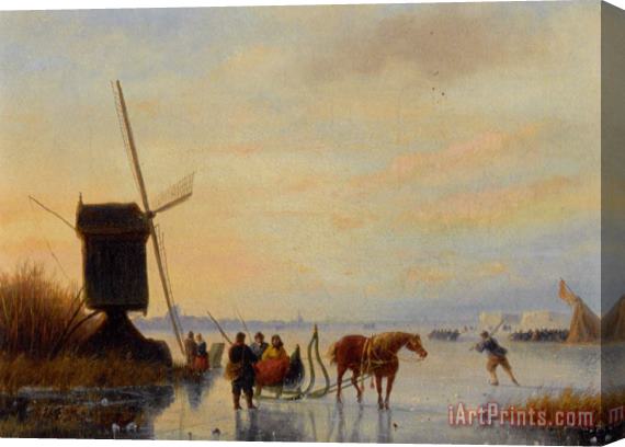 Nicolaas Johannes Roosenboom A Horse And Sledge on The Ice a Koek En Zopie in The Distance Stretched Canvas Print / Canvas Art