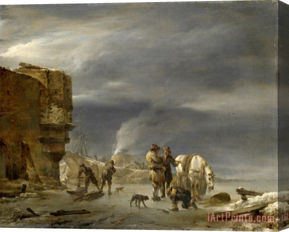 Nicolaes Pietersz Berchem On The Ice Near a Town Stretched Canvas Print / Canvas Art