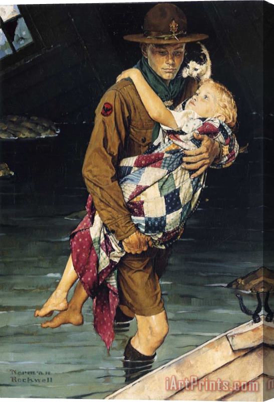 Norman Rockwell A Scout Is Helpful 1941 Stretched Canvas Painting / Canvas Art