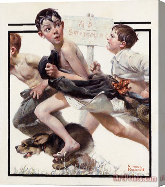 Norman Rockwell No Swimming 1921 Stretched Canvas Painting / Canvas Art