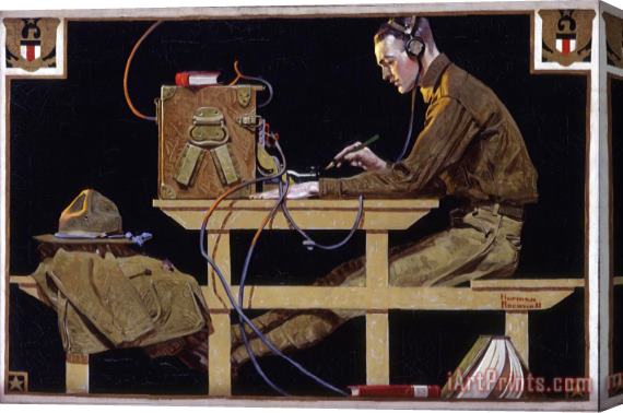 Norman Rockwell U.s. Army Teaches a Trade (g.i. Telegrapher) 1919 Stretched Canvas Painting / Canvas Art