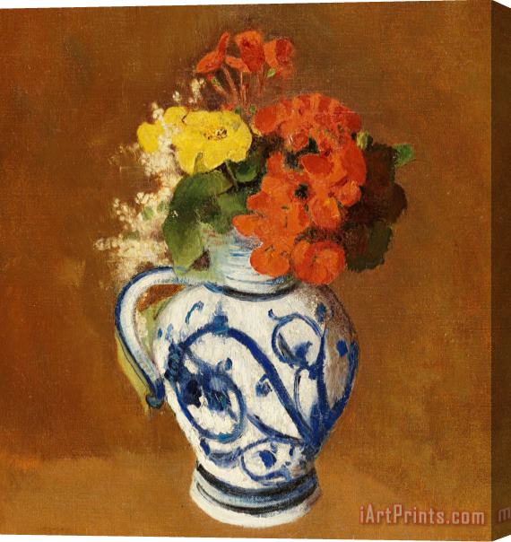Odilon Redon Geraniums And Other Flowers In A Stoneware Vase Stretched Canvas Print / Canvas Art