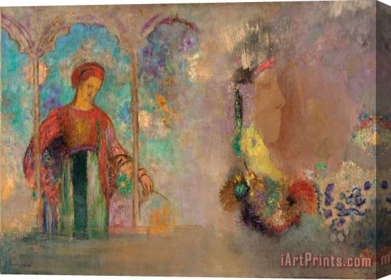 Odilon Redon Woman in a Gothic Arcade Woman with Flowers Stretched Canvas Painting / Canvas Art