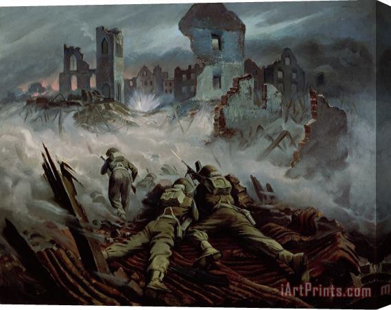 Orville Norman Fisher Highlanders advancing to Caen Stretched Canvas Print / Canvas Art