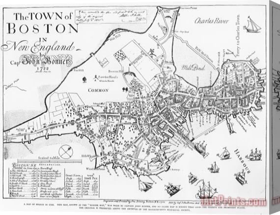 Others Boston Map, 1722 Stretched Canvas Painting / Canvas Art