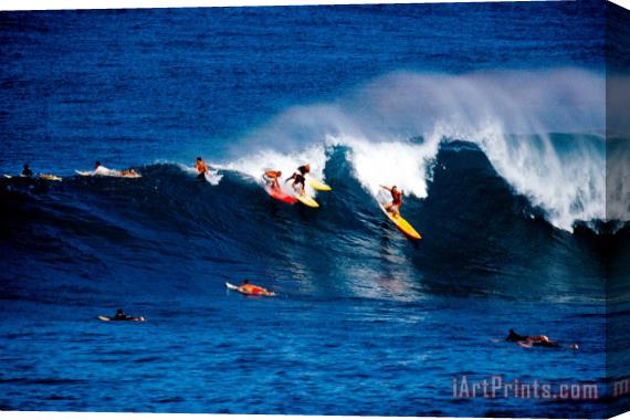 Others Hawaii Oahu Waimea Bay Surfers Stretched Canvas Print / Canvas Art