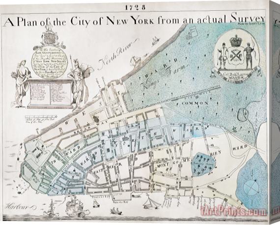 Others New York City Map, 1728 Stretched Canvas Print / Canvas Art