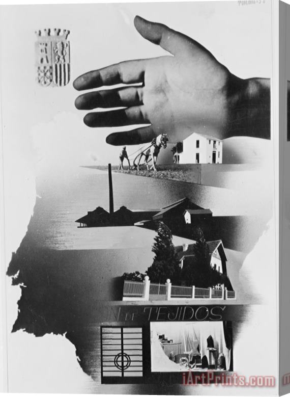 Others Spanish War Poster C1935-1942 The Protective Hand Of The State Shielding The Nation Stretched Canvas Print / Canvas Art
