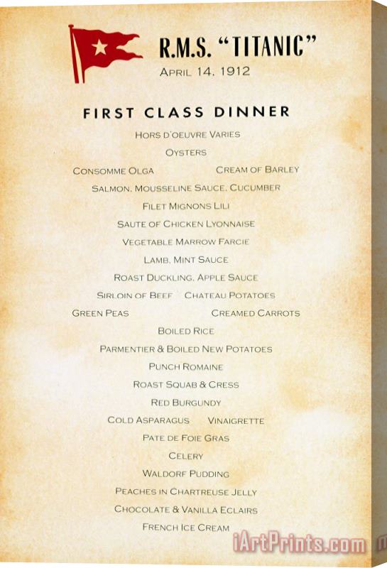Others Titanic: Menu, 1912 Stretched Canvas Painting / Canvas Art
