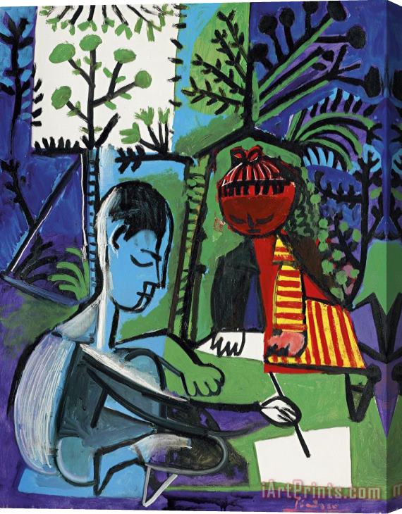 Pablo Picasso Claude Et Paloma Dessinant Stretched Canvas Print / Canvas Art