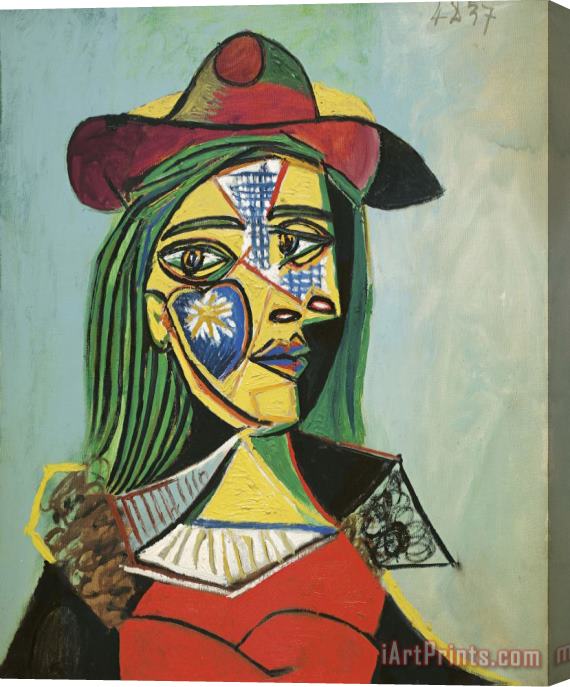 Pablo Picasso Dona Amb Barret I Coll De Pell (marie Therese Walter) Stretched Canvas Painting / Canvas Art