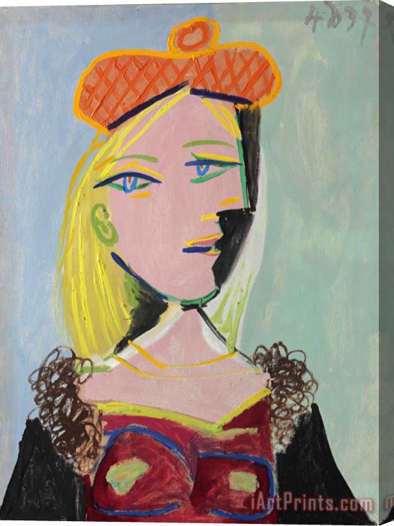 Pablo Picasso Femme Au Beret Orange Et Au Col De Fourrure (marie Therese) Stretched Canvas Painting / Canvas Art