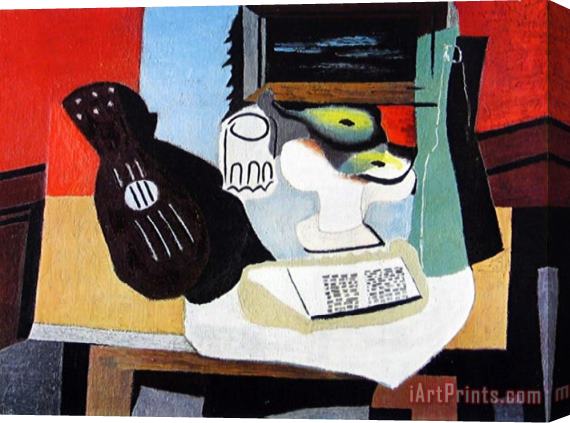 Pablo Picasso Guitar Glass And Fruit Stretched Canvas Print / Canvas Art