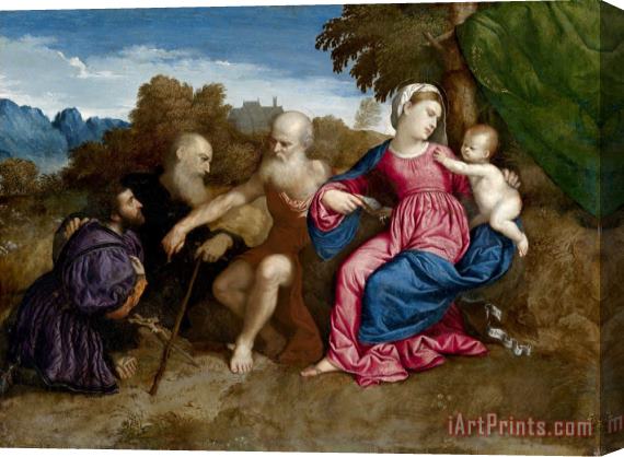 Paris Bordone Virgin And Child with Saints Jerome And Anthony Abbot And a Donor Stretched Canvas Painting / Canvas Art