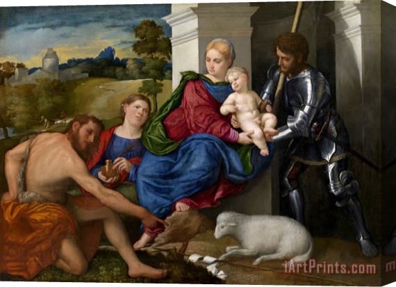 Paris Bordone Virgin And Child with Saints John The Baptist, Mary Magdalen And George Stretched Canvas Painting / Canvas Art