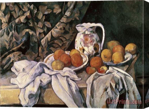 Paul Cezanne Curtain Carafe And Fruit Stretched Canvas Print / Canvas Art