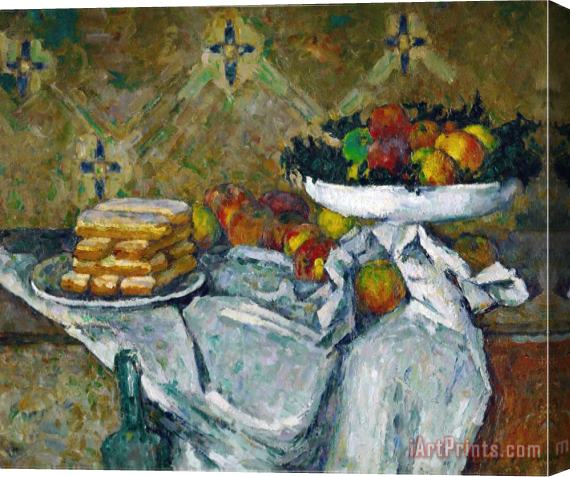 Paul Cezanne Fruit Bowl And Plate with Biscuits Circa 1877 Stretched Canvas Painting / Canvas Art